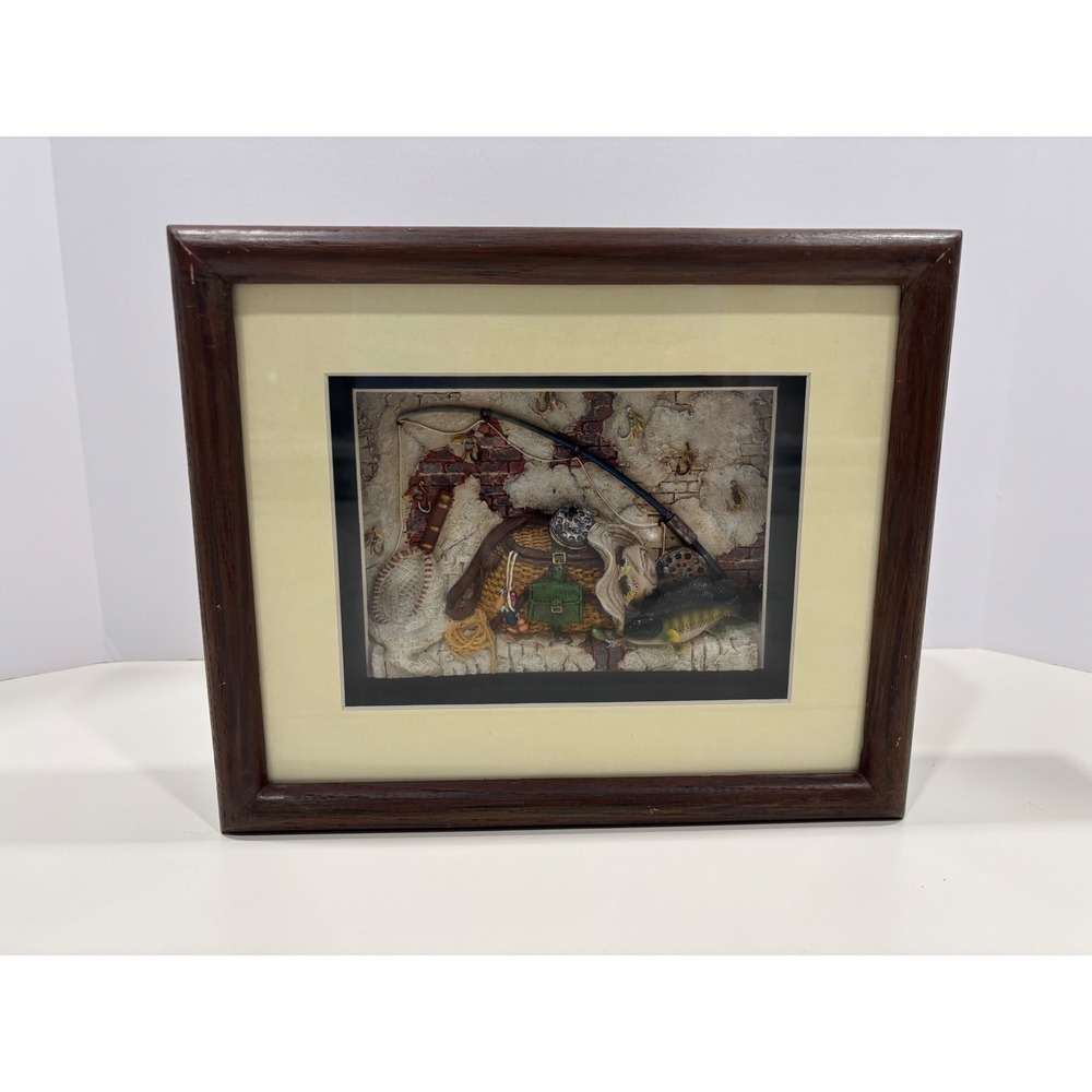 About Face Designs The Fishing Trip Shadow Box 3D Art Window Pane Curio 11.5x9.5
